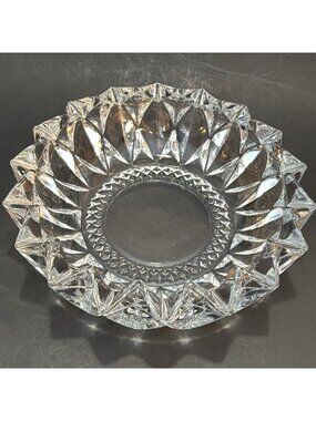 Glass Ashtray Trinket Dish Diamond Cut Heavy Clear KIG Indonesia MCM 6" Vintage